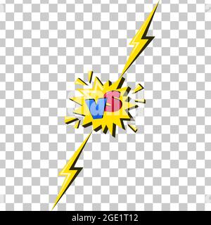 Blitz mit Versus-Zeichen. Comic Challenge Symbol mit gelbem Blitz und vs Buchstaben. Vektordarstellung isoliert auf transparentem Hintergrund Stock Vektor
