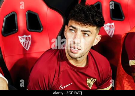 Sevilla, Spanien. August 2021. Munir El Haddadi gesehen während der La Liga Santander 2021/2022 Sevilla FC vs Rayo Vallecano Spiel im Ramon Sanchez Pizjuan Stadium. (Endergebnis: Sevilla FC 3:0 Rayo Vallecano) Credit: SOPA Images Limited/Alamy Live News Stockfoto