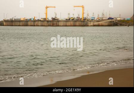 Fischerboot Dock von Dock Beach, Port Orford, Oregon Stockfoto