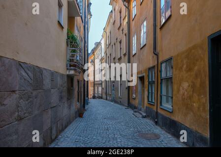 Stockholm, Schweden - 4. August 2019: Blick auf die Straße der Altstadt Gamla Stan Stockholm Stockfoto