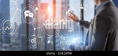 Workflow Repeatability Systematisation Buisness Prozess. Business Technology Internet. Stockfoto