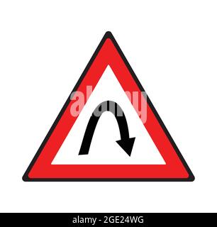 Rechtshaar Pin biegen Straßenschild. Sicherheitssymbole. Stock Vektor