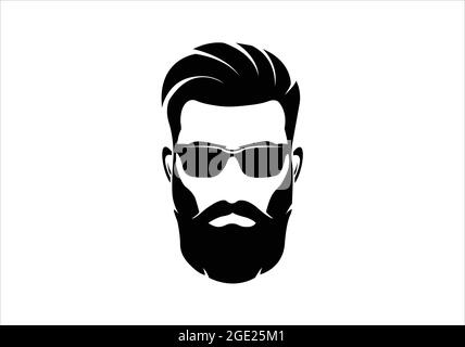 Bärtiger Mann im Gesicht, Hipster-Charakter. Modischer Silhouette-Avatar. Barbershop-Ikone mit trendiger Frisur. Stock Vektor