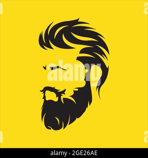 Mode Silhouette Hipster Stil Vektor Illustration. Männer Frisur, Frisur mit Bart und Schnurrbart. Barbershop oder Salon-Ikone für Herren. Stock Vektor