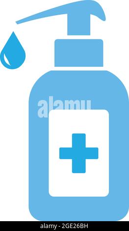 Medizinisches Händedesinfektionsmittel oder flüssige Handwaschflasche, Symbolvektor isoliert auf weißem Hintergrund. Stock Vektor