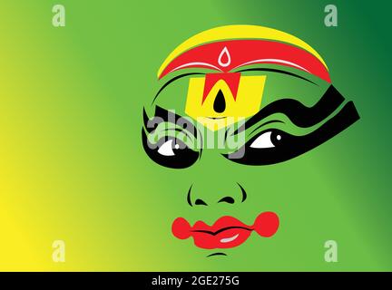 Illustration eines Kathakali-Gesichts. Vektor-Design des Gesichts von Kathakali klassischen Tanz von Kerala, Indien. Stock Vektor