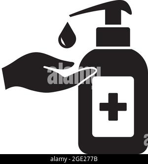 Medizinisches Händedesinfektionsmittel oder flüssige Handwaschflasche, Symbolvektor isoliert auf weißem Hintergrund. Stock Vektor