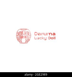 Linienkunst Japanische Daruma Logo Design Vektor Illustration Stock Vektor