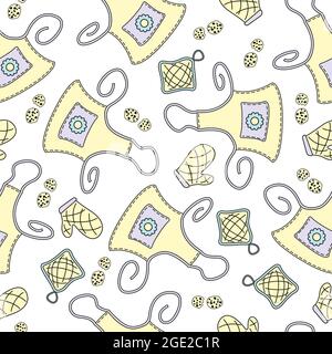 Farbenfrohe Chefkleidung, Schürze, Nahtloses Muster mit Ofenhandschuh auf weißem Hintergrund Stock Vektor