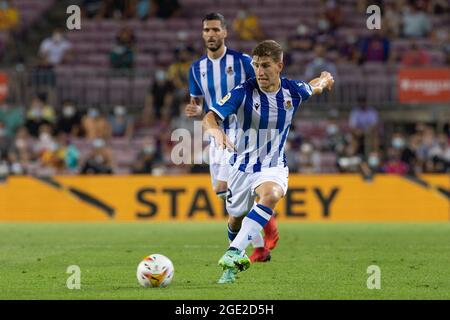 Aihen Munoz von Real Sociedad während des La Liga Santander-Spiels zwischen dem FC Barcelona und Real Sociedad im Camp Nou-Stadion in Barcelona, Spanien. Stockfoto