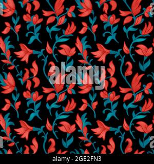 Nahtlos handgezeichnetes florales Oberflächenmuster, das sich horizontal und vertikal wiederholt. Verwenden Sie für Modedesign & Dekoration zu Hause. Stockfoto
