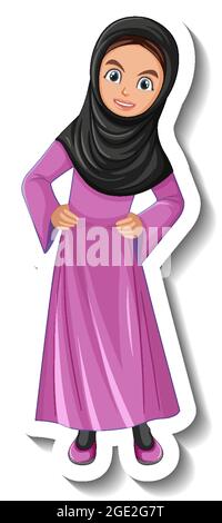 Muslimische Frau Zeichentrickfigur Aufkleber auf weißem Hintergrund Illustration Stock Vektor