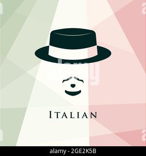 Avatar italienischer Männer. Auf italienischer Flagge Hintergrund. Vektorgrafik. Stock Vektor