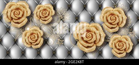 3D Tapete Hintergrund, qualitativ hochwertige Rendering dekorative Wandbild Tapete Illustration, 3D Blume Wohnzimmer Tapete. Stockfoto