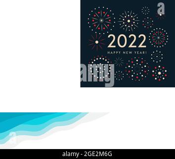 Feuerwerk Happy 2022 Neujahrsbanner für saisonale Feiertage Flyer, Grüße und Einladungen, weihnachtsgratulationen und Karten. Vektorgrafik Stock Vektor