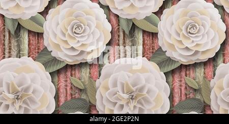 Blume Wanddekor, 3D Digital Wandfliesen Design, Wandfliesen Decor auf Marmor für Home Decoration, Illustration kann für Tapete, Linoleum, Text verwendet werden Stockfoto