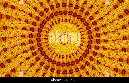 Nahtlose Kaleidoskop goldene Textur. Illustration für Design. Helle Blume. Stockfoto