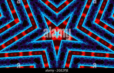Blau marine Kaleidoskop Stern abstrakten Hintergrund. Polygonkreismuster. Abstrakter fraktaler Kaleidoskop-Hintergrund. Abstrakte fraktale Mustergeometrica Stockfoto