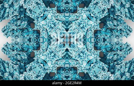 Viele Flexschlauchstücke aus Edelstahl in blau geflochten als komplizierte abstrakte Muster und Designs in blauem Licht. Stockfoto