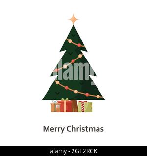 Vektor-Illustration mit einem Weihnachtsbaum und Geschenken. Flaches Neujahrssymbol Stock Vektor