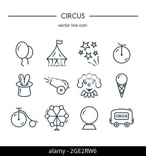 Zirkus Symbole Linie gesetzt. Vektorgrafik. Stock Vektor