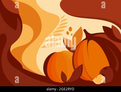 Thanksgiving-Banner mit Kürbissen. Plakatmuster im flachen Stil. Stock Vektor