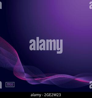 Abstrakte dunkelviolette Wellen. Linie violette Welle Fliederband isoliert auf schwarzem Hintergrund. Stock Vektor