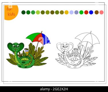 Malbuch für Kinder, ruht eine niedliche Cartoon-Schlange. vektor auf weißem Hintergrund isoliert Stock Vektor