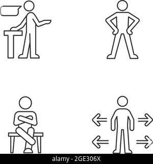 Lineare Symbole für Kommunikationsfähigkeiten festgelegt Stock Vektor