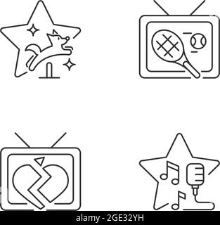 Fernsehserien Genres lineare Symbole gesetzt Stock Vektor