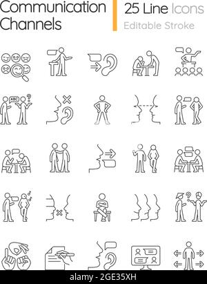 Lineare Symbole für den Kommunikationskanal eingestellt Stock Vektor