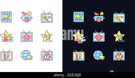 RGB-Farbsymbole für helle und dunkle Fernsehbilder eingestellt Stock Vektor