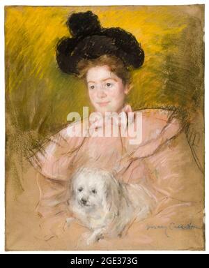 Mary Cassatt, Frau im Raspberry-Kostüm mit Hund, Portraitzeichnung, um 1901 Stockfoto