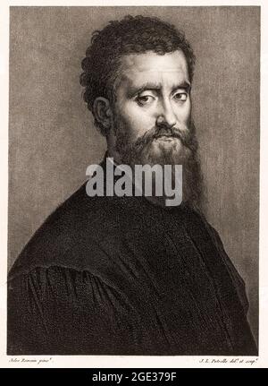 Giulio Romano (Giulio Pippi) (1499-1546), italienischer Maler und Architekt, Porträtstich von Jean Louis Potrelle (Grafiker) nach dem Künstler, 1798-1898 Stockfoto