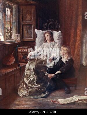 Prinzessin Elizabeth Stuart und Henry Stuart, Herzog von Gloucester, gefangen im Schloss Carisbrooke, englischer Bürgerkrieg. Nach Margaret Isabel Dicksee Stockfoto