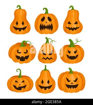 Kürbis Helloween Scary Faces Set, Monster Kürbisse, Jack Laterne für Halloween Party Stock Vektor