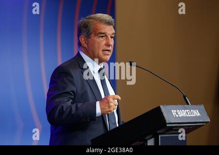 16. August 2021: Joan Laporta Präsident des FC Barcelona bei einer Pressekonferenz auf der Auditori 1899 in Barcelona, Spanien (Bildquelle: © DAX via ZUMA Press Wire) Stockfoto