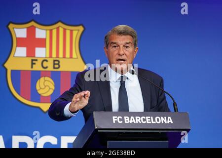 16. August 2021: Joan Laporta Präsident des FC Barcelona bei einer Pressekonferenz auf der Auditori 1899 in Barcelona, Spanien (Bildquelle: © DAX via ZUMA Press Wire) Stockfoto