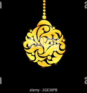 Fröhliches Weihnachts-Poster mit handgezeichneter Golddekoration, Vektorgrafik Stock Vektor