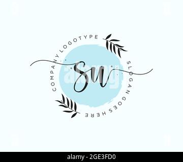 SU feminine Logo Schönheit Monogramm und elegantes Logo-Design, Handschrift Logo der ursprünglichen Signatur, Hochzeit, Mode, Blumen und botanischen mit kreativen Stock Vektor