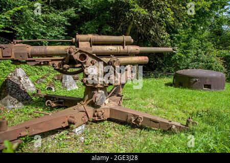 Kanone und Bunker bei Siegfried Line, Pirmasens, Rheinland-Pfalz, Deutschland Stockfoto