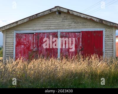 Scheune in a Field, Totara Flats, Gray County, Südinsel, Neuseeland Stockfoto