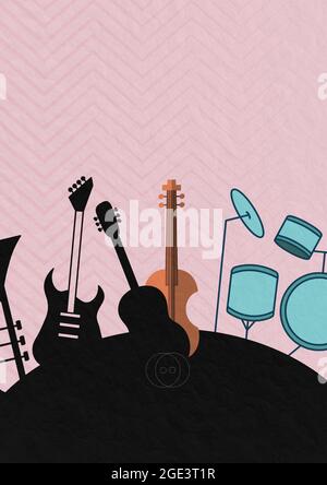 Komposition des Symbols für Musikgeräte auf weißem Hintergrund Stockfoto