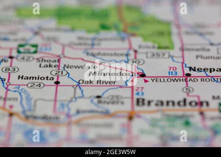 Minnedosa Saskatchewan Kanada auf einer Straßenkarte oder Geographie-Karte angezeigt Stockfoto