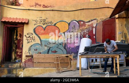 Das arme Viertel Ouzai, südliche Vororte, Beirut, Libanon. Stockfoto