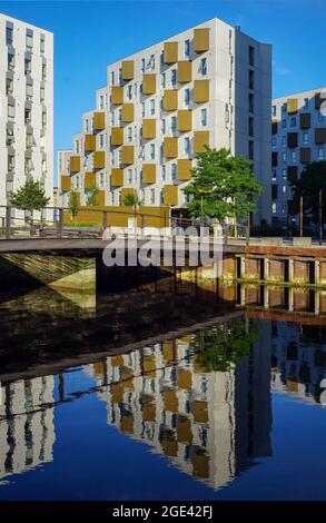 Hafenumbaugebiet in Odense, Dänemark mit moderner Wohnarchitektur Stockfoto