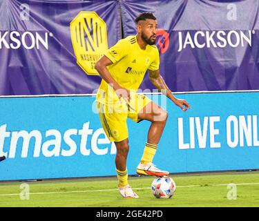 15. August 2021: Nashville Mittelfeldspieler Anibal Godoy (20), im Einsatz während des MLS-Spiels zwischen DC United und Nashville SC im Nissan Stadium in Nashville, TN. Kevin Langley/CSM Stockfoto