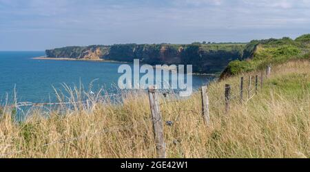 Pointe-Du-Hoc, Frankreich - 08 03 2021: Aussichtspunkt von La Pointe-Du-Hoc Stockfoto