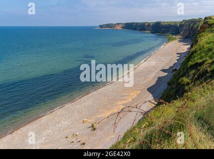 Pointe-Du-Hoc, Frankreich - 08 03 2021: Aussichtspunkt von La Pointe-Du-Hoc Stockfoto