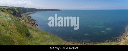 Pointe-Du-Hoc, Frankreich - 08 03 2021: Aussichtspunkt von La Pointe-Du-Hoc Stockfoto